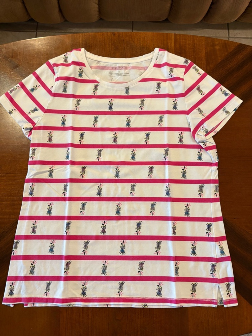 Talbots Women’s Short-Sleeve White & Pink Striped Pineapple Tee